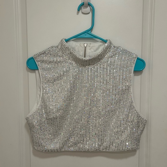 SHEIN Sequin Turtleneck Tank Crop Top - Picture 1 of 3